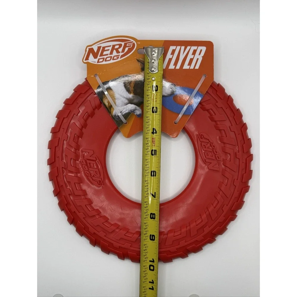Nerf Dog Tire Flyer Dog Toy 10 Inch Red Durable Floating TPR 1111-2096